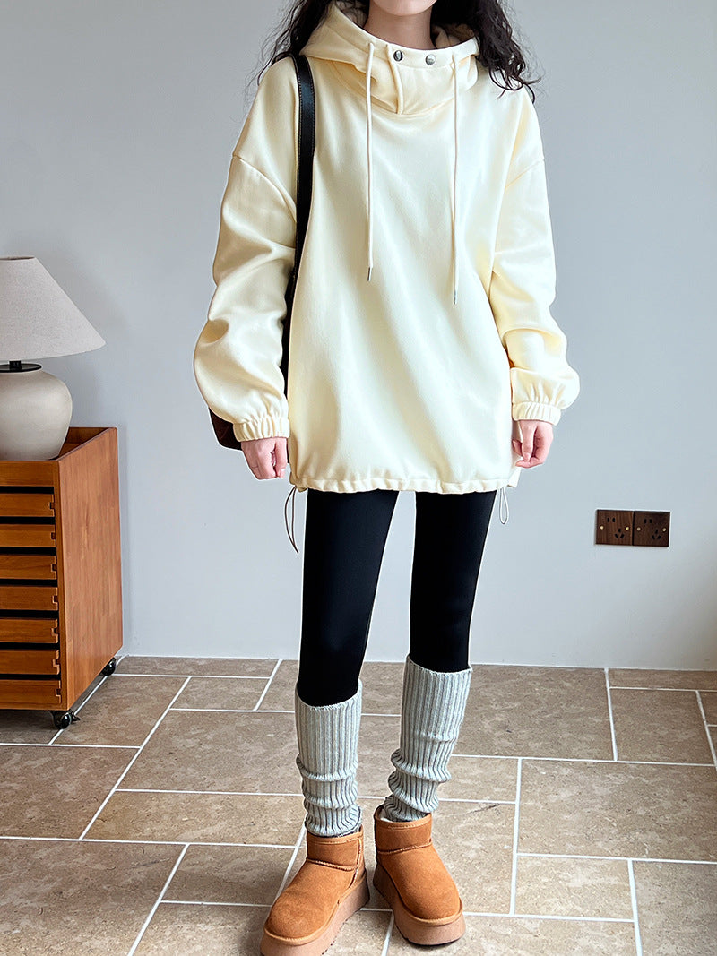 Creamtopmall Half High Collar with Button Details Thick Loose Hoodie