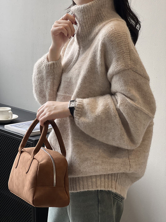 Creamtopmall Soft Touch Half-Zip Turtleneck Sweater