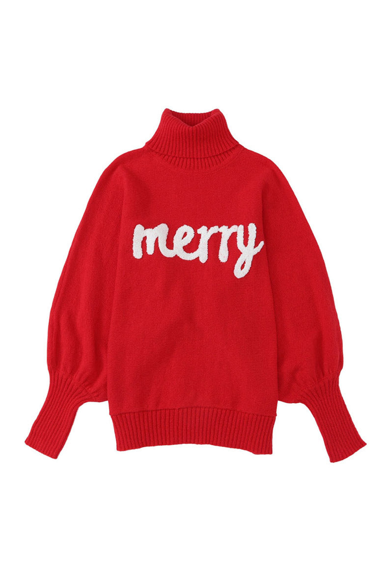 Creamtopmall Merry Holiday turtleneck bat sleeve sweater