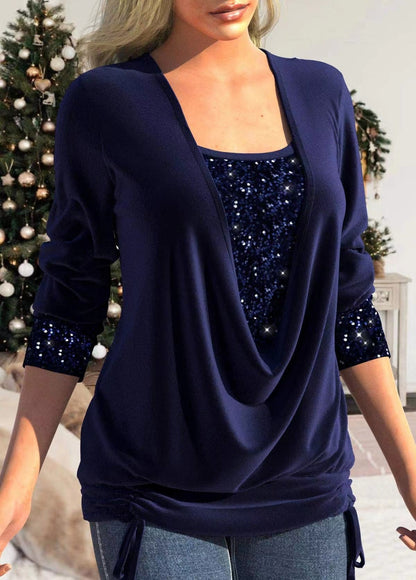 Creamtopmall Drop collar sequin embellished smocked top