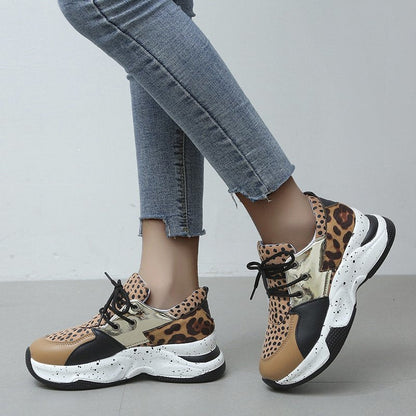 Creamtopmall Leopard Mesh Breathable Color Patchwork Sneakers