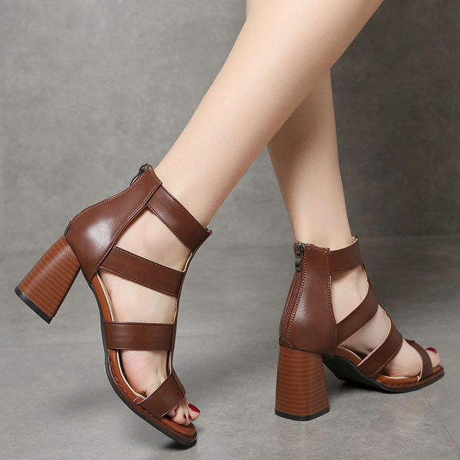 Creamtopmall Retro Thin strap Thick heel Roman Sandals