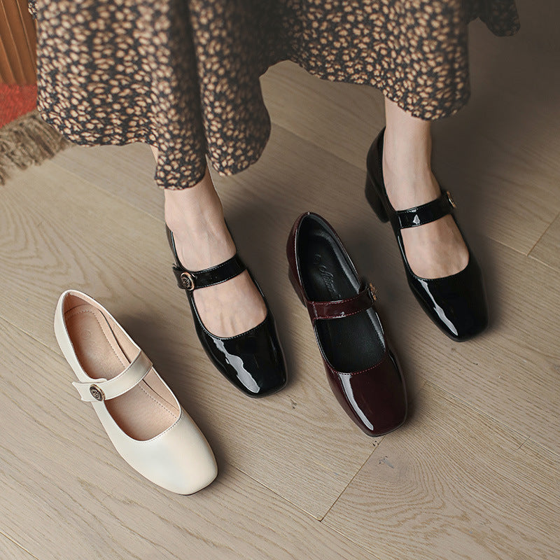 Creamtopmall Retro Mary Jane Hoof Heels Loafers