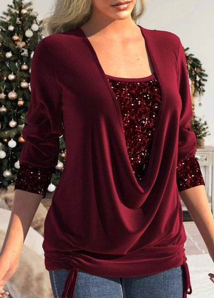 Creamtopmall Drop collar sequin embellished smocked top