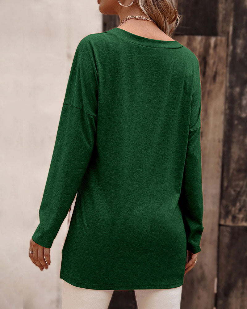 Creamtopmall Loose hem slit knitted long-sleeved T-shirt