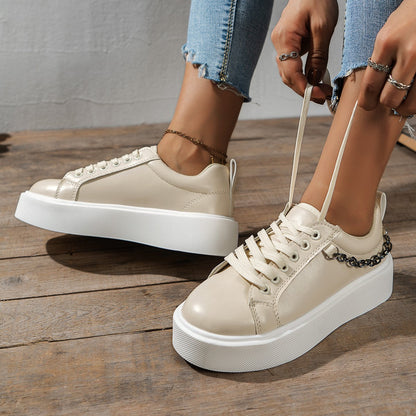 Creamtopmall Platform Lace Up Metal Chain Sneakers