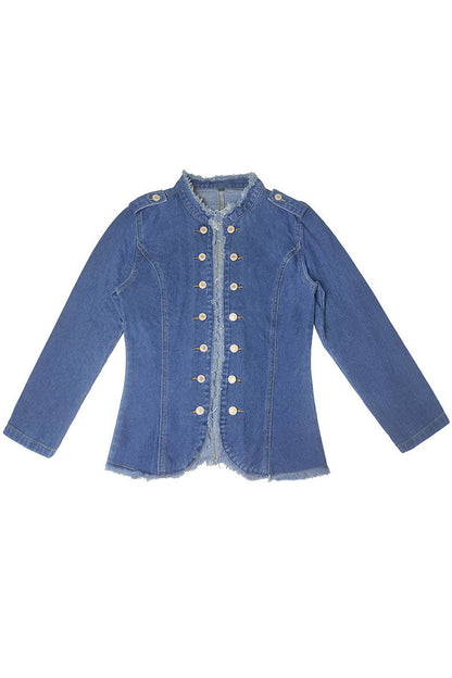 Creamtopmall Single-Breasted Collar Fitted Denim Jacket