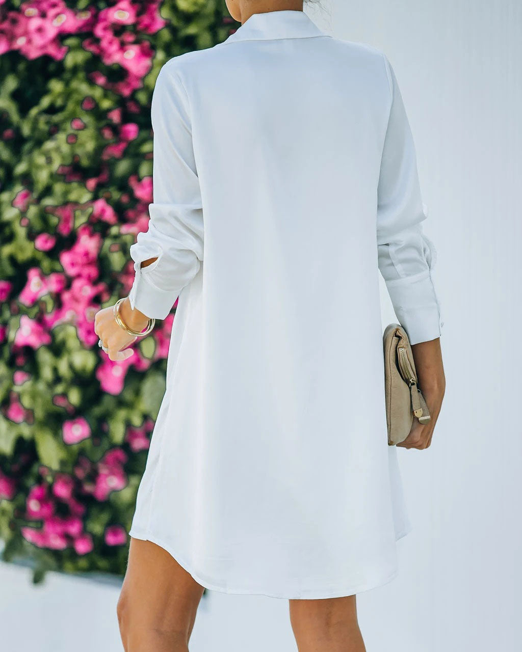 Creamtopmall Loose shirt collar long sleeve solid color dress