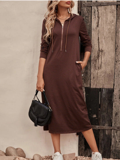 Creamtopmall Striped hooded slim long sleeve dress