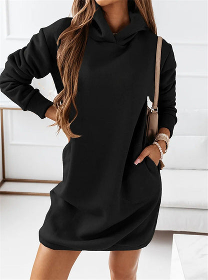 Creamtopmall Mid-length pockets hooded sweatshirt dress