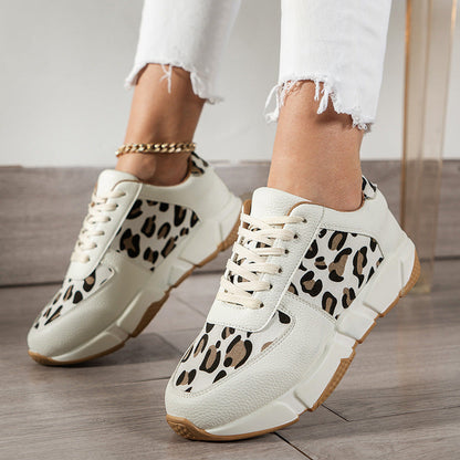 Creamtopmall Leopard-patterned Platform PU Sneakers