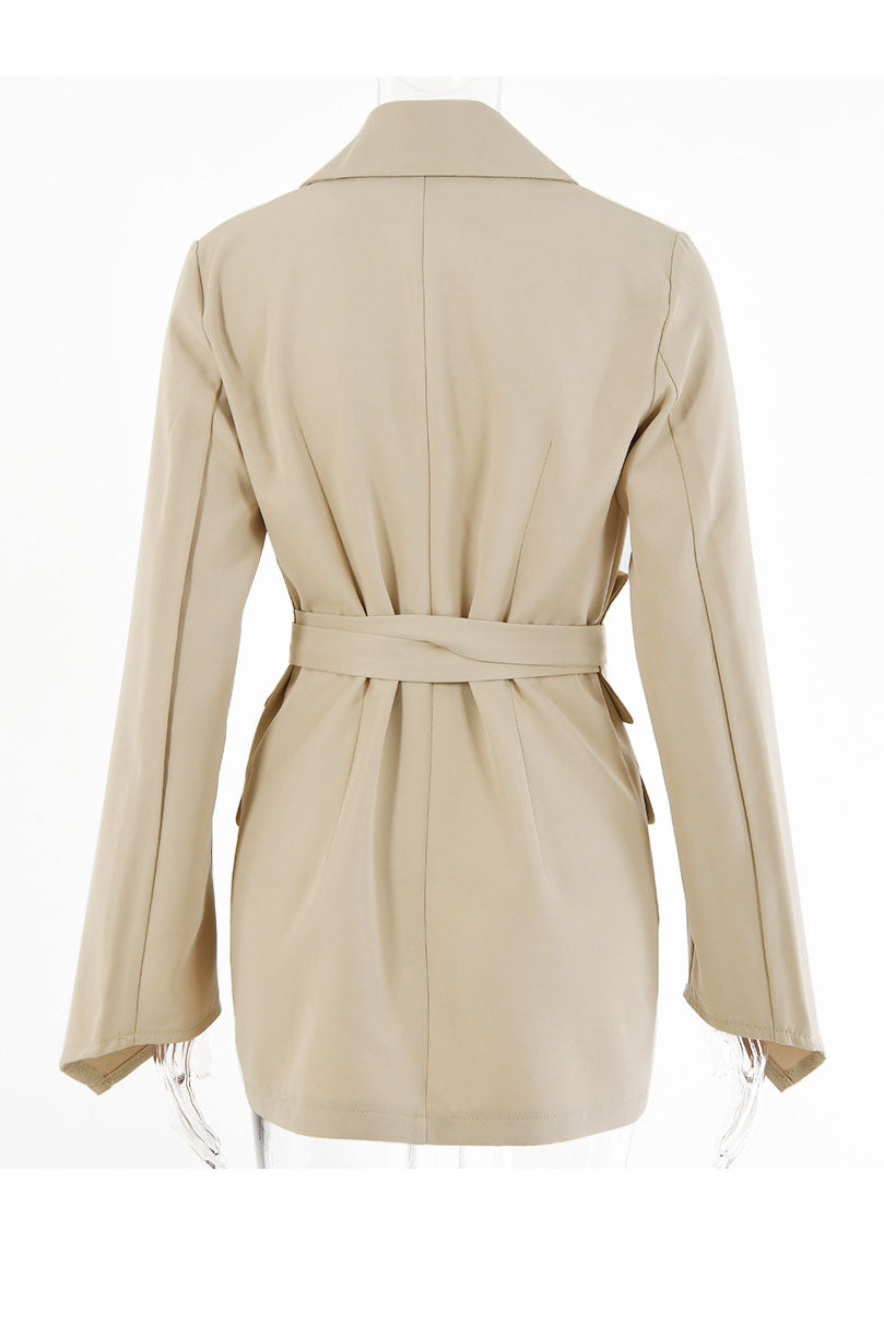 Creamtopmall Solid Color Belted Tunic Jacket