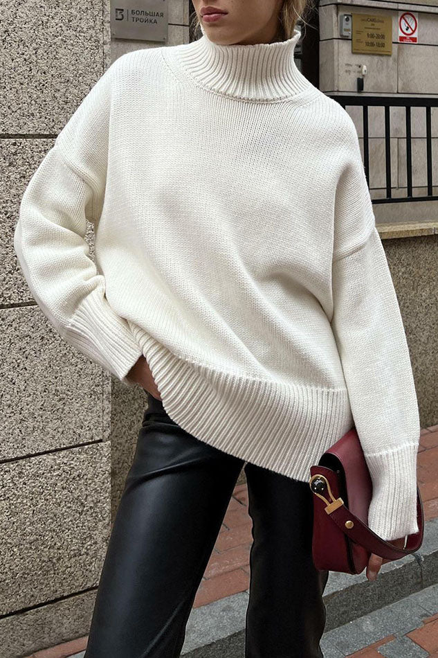 Creamtopmall Half turtleneck loose solid color knitted sweater