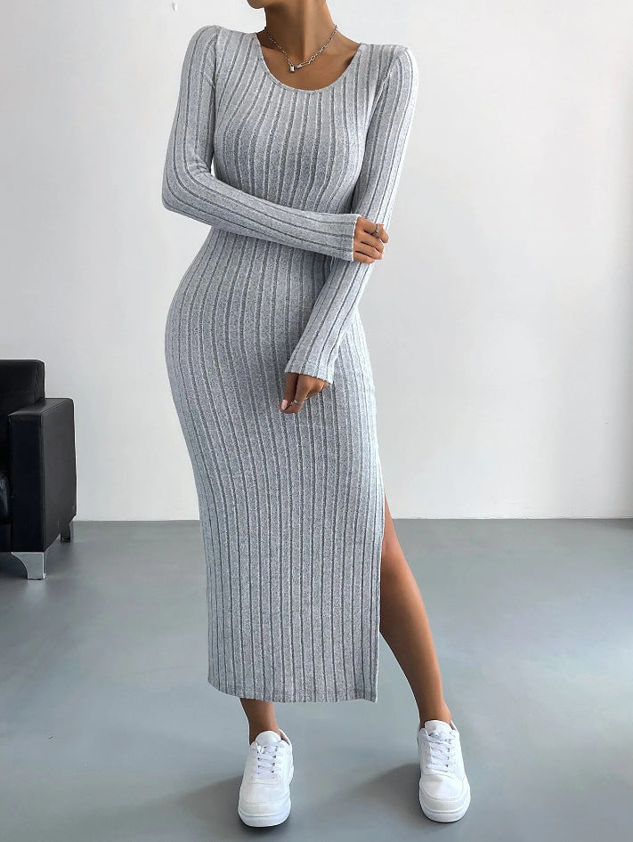 Creamtopmall CozyKnit slim fit slit knit maxi dress