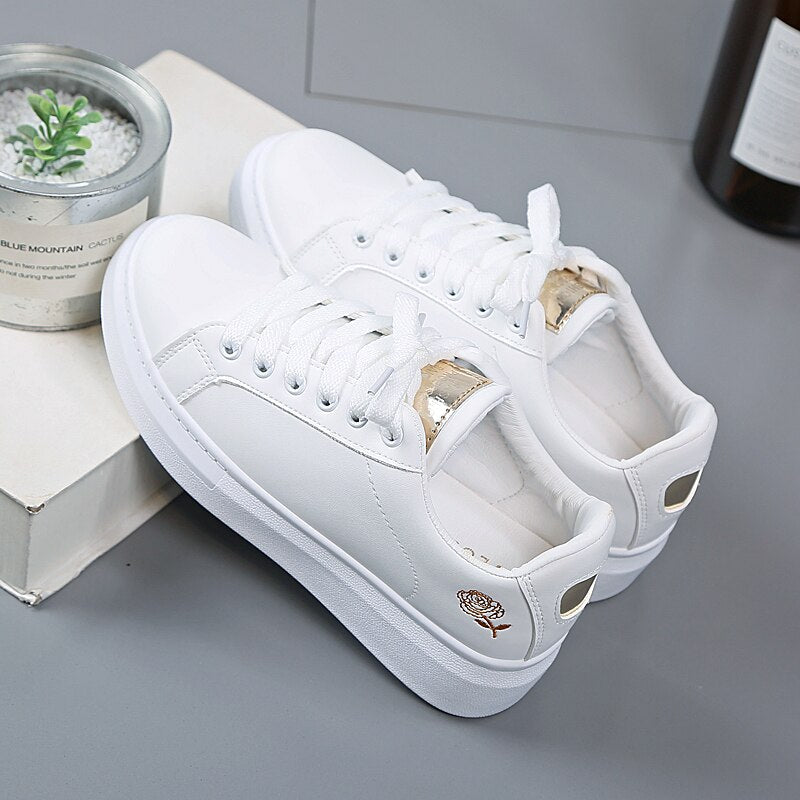 Antmvs Women Casual Shoes New Spring Women Shoes Fashion Embroidered White Sneakers Breathable Flower Lace-Up Women Sneakers