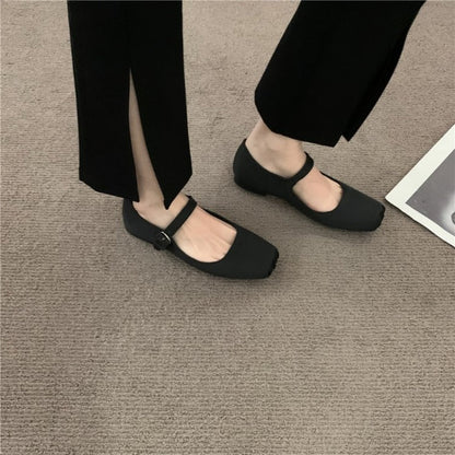 creamtopmall 2023 Spring Women Flat Shoes Fashion Silk Square Toe Shallow Ladies Ballet Shoes Soft Casual Flat Mary Jane Shoes Women Shoes