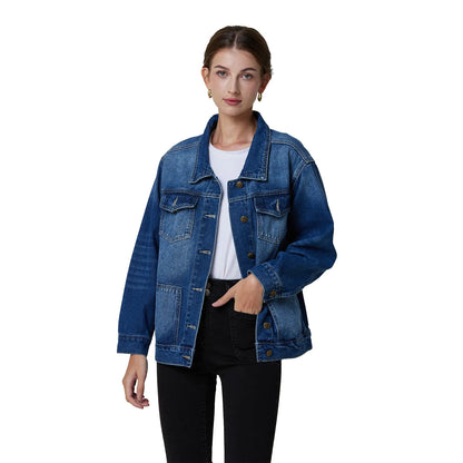 creamtopmall-New Spring Autumn Single-breasted Womens Denim Jacket Coat Loose Long Sleeve Tops Casual Jean Coats Female Outerwear