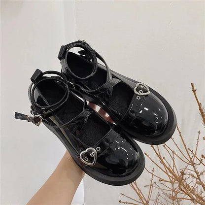 creamtopmall-Shoes Lolita shoes Women heels platform mary janes Star Buckle Strap Mary Janes Women Cross-tied Girls Rivet Casual kawaii shoes