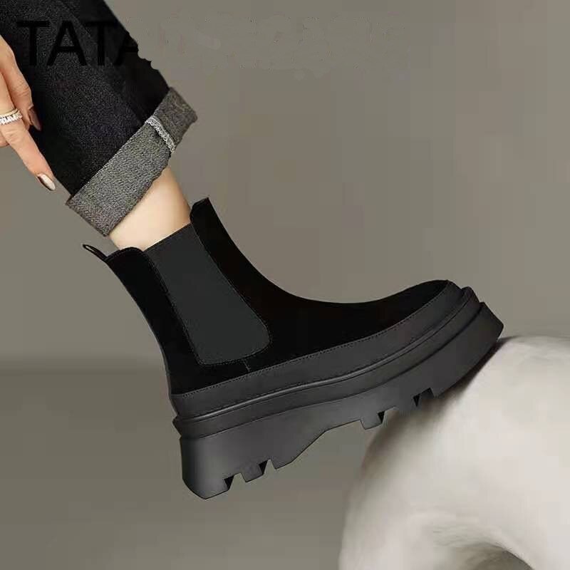 creamtopmall Increased Short Boots Women's Winter Thick-Soled Chelsea Boots Autumn Muffin Bottom Chimney Boots Fashion Ladies Shoes