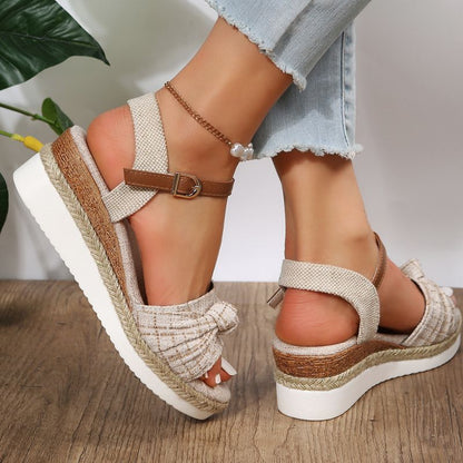 creamtopmall Wedge Sandals for Women Summer Peep Toe Non Slip Gladiator Shoes Woman Fashion Bowtie Platform Sandalias Mujer