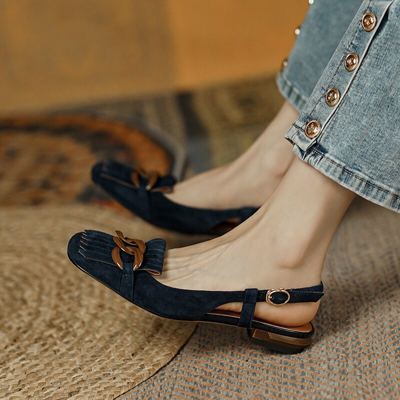 creamtopmall Retro Ladies Flat Sandals Leisure Thick Heel Fashion Low-heeled Women's Shoes Summer Design Metal Decoration Female Pumps