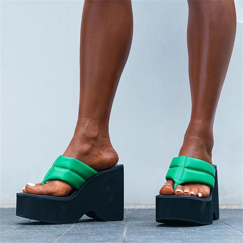 Antmvs Gothic Chunky Platform Sandals Women Green Clip Toe Wedges Slippers Woman Summer Thick Bottom Female Flip Flops Plus Size