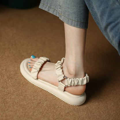 creamtopmall New Summer Woman Sandal Open-toe Low-heeled Platform Pleated Decorative Female Slipper Fashion High Quality Simplicity Lady Shoe