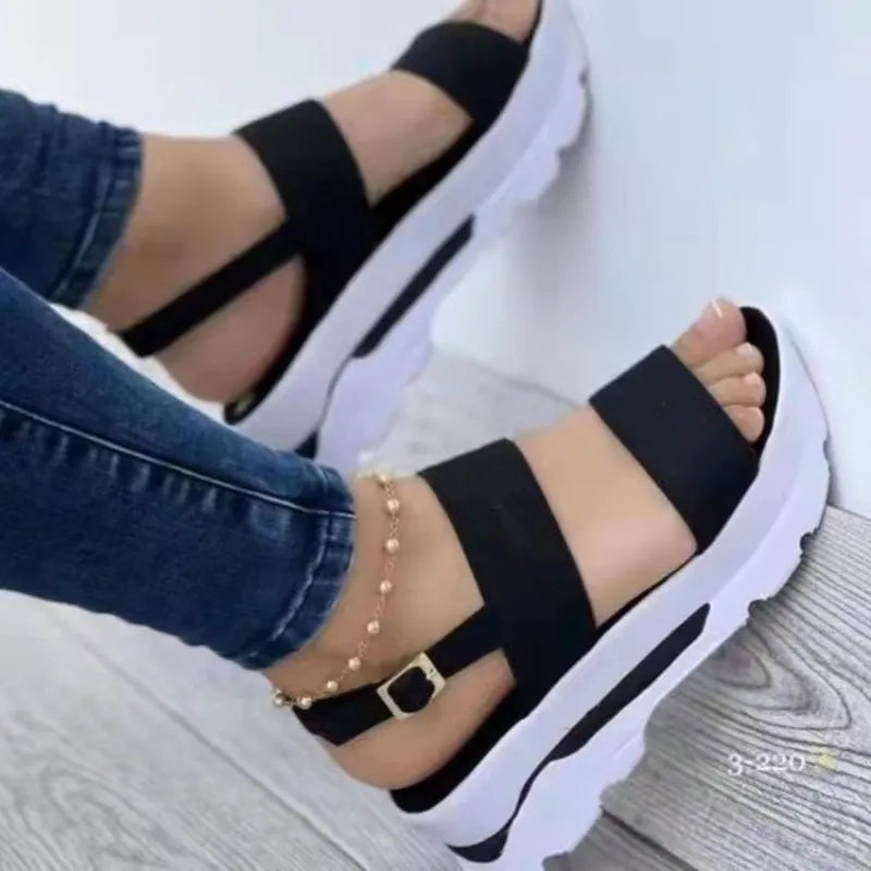 creamtopmall-Women Comfortable Outdoor Sandals Casual Plus Size Slippers Round on Plus Size Wedge Shoes Sandalias Mujer