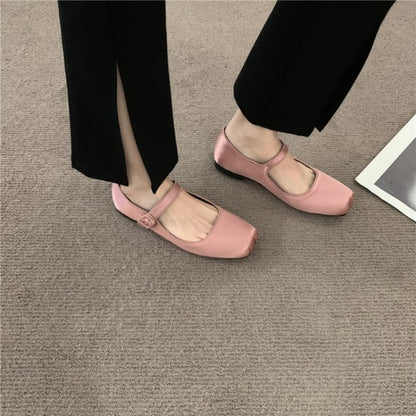 creamtopmall 2023 Spring Women Flat Shoes Fashion Silk Square Toe Shallow Ladies Ballet Shoes Soft Casual Flat Mary Jane Shoes Women Shoes