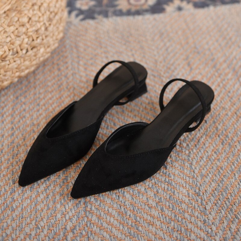 creamtopmall Women Sandals Summer Pointed Toe Square Med Heel Solid Back Strap Lady Pumps Leisure Fashion Concise Casual Females Shoes