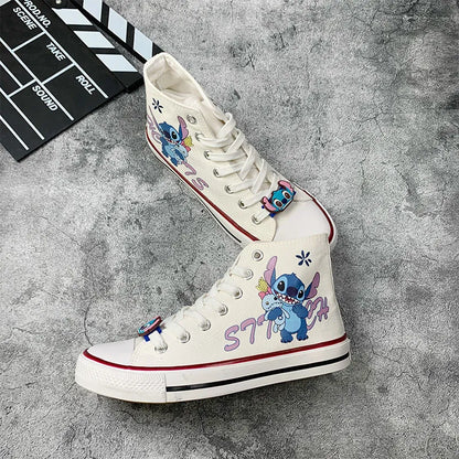 creamtopmall-Lilo & Stitch Canvas Shoes Cute Cartoon Little Monster Pattern Shoes Fashion Casual Sports High and Low Canvas Shoes