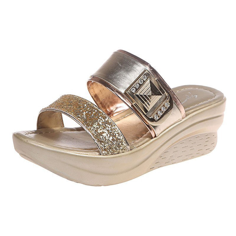 Antmvs Gold Silver Sequin Platform Sandals Women Summer  Non Slip Wedges Beach Slippers Woman Fashion Thick Bottom Sandalias Mujer