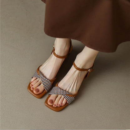 creamtopmall Summer Women Sandals Square Toe Chunky Heel Pleated Female Slipper Fashion Leisure Outer High Quality Breathable Lady Shoe