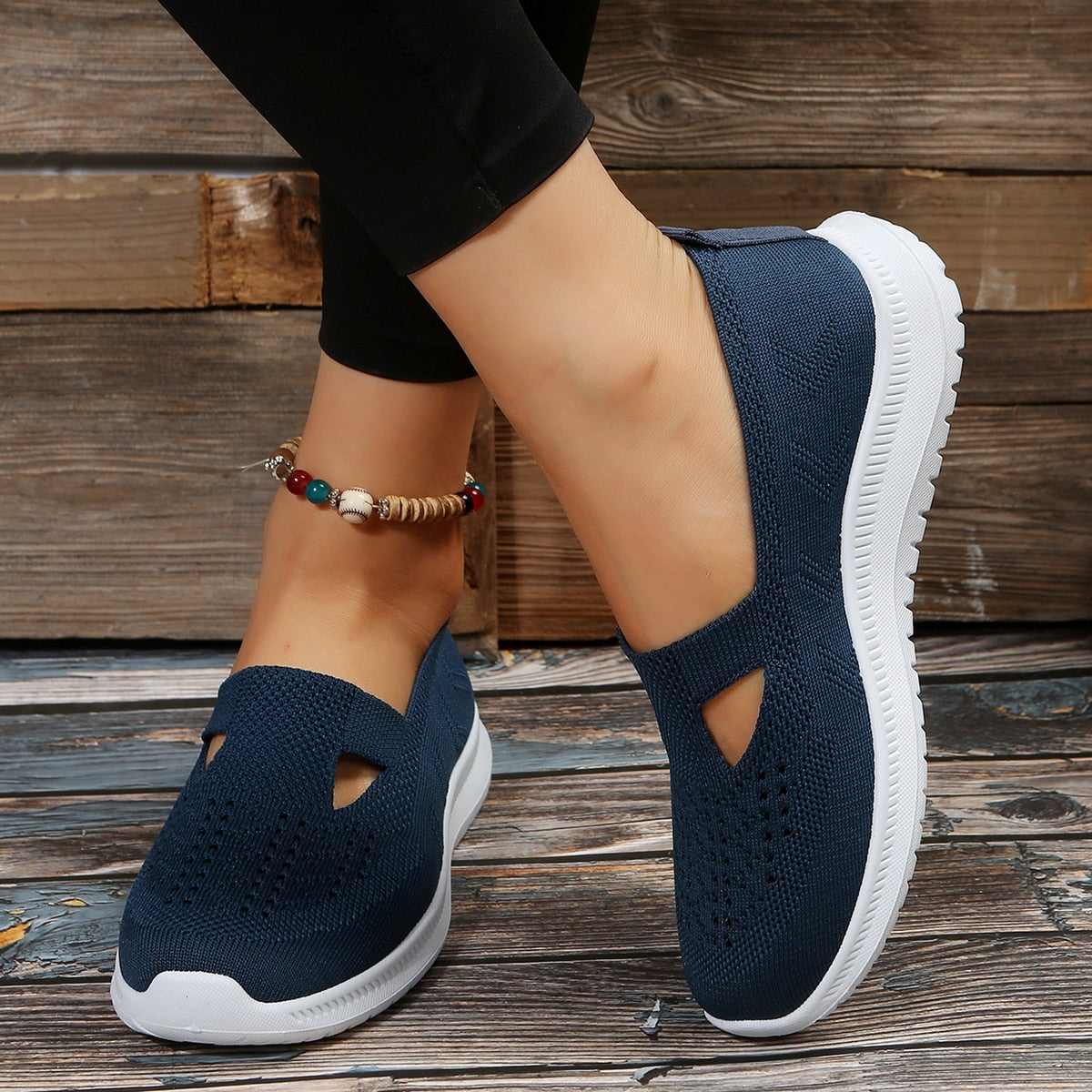 Antmvs Soft Bottom Knitted Flat Shoes for Women  Summer Breathable Mesh Slip On Sneakers Woman Non Slip Light Casual Loafers 36-42