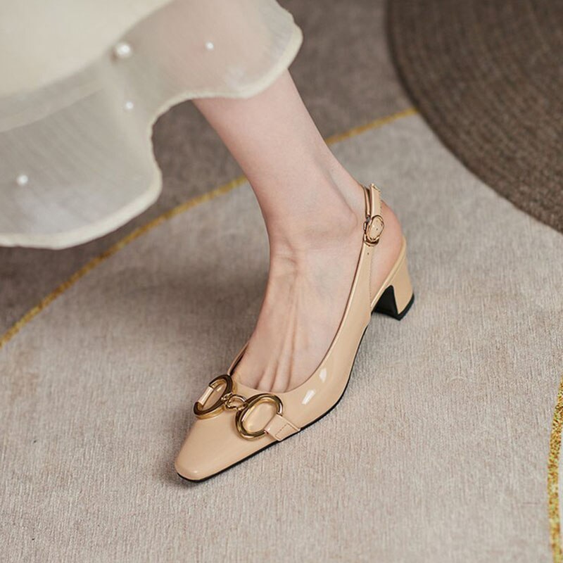 creamtopmall Patent Leather Ladies Sandals Summer   Concise Pointed Buckle Women's Shoes Fashionable Elegant Shallow Mouth Female Stiletto