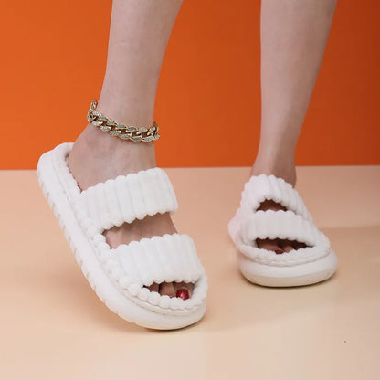 creamtopmall- rNew Women Home Slippers Open-Toe Cross Band Linen Soled Indoor Slides Linen Soled Non-Slip Bathroom Slippers