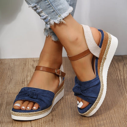 creamtopmall Wedge Sandals for Women Summer Peep Toe Non Slip Gladiator Shoes Woman Fashion Bowtie Platform Sandalias Mujer