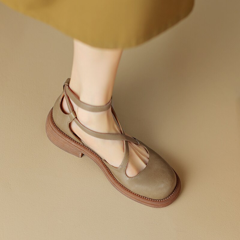 Back to school 2023 new Women sandals natural leather 22-25cm cowhide+pigskin cross-tied buckle Mary Jane sandals fashion women summer shoes