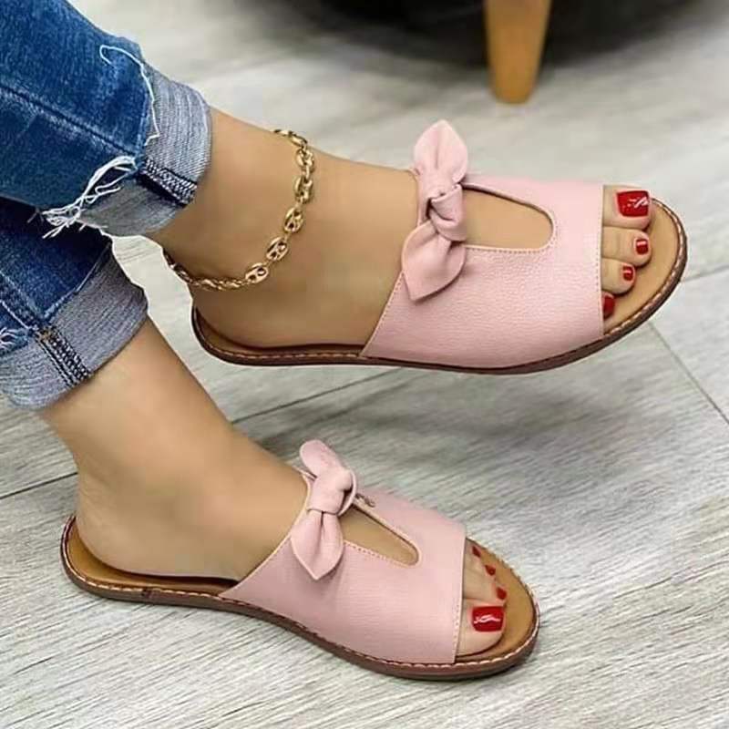 creamtopmall New Summer New Women Leisure Fashion Bow Flat Sandals Sandals Comfortable Soft Bottom Women's Breathable Beach Sandals