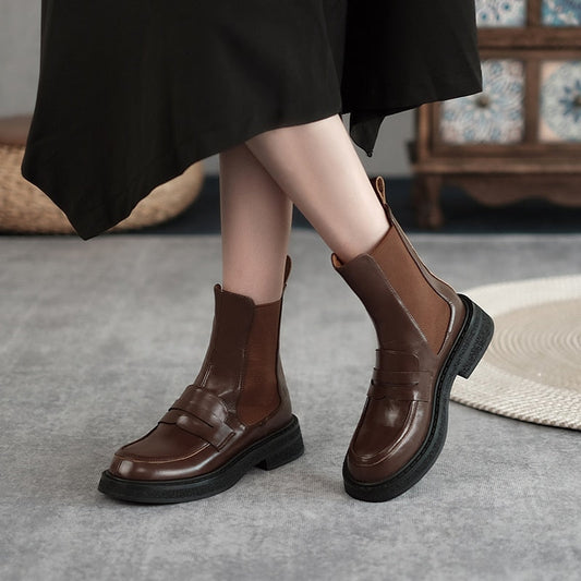 creamtopmall creamtopmall 2023 Autumn Winter New Chelsea Boots High Quality Casual Round Toe Women's Boots Slip-On Heel Ankle Boots Handmade Women Shoes