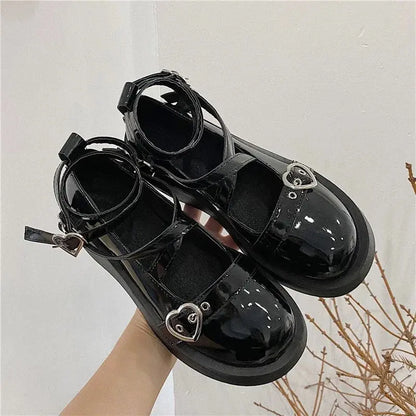 creamtopmall-Shoes Lolita shoes Women heels platform mary janes Star Buckle Strap Mary Janes Women Cross-tied Girls Rivet Casual kawaii shoes