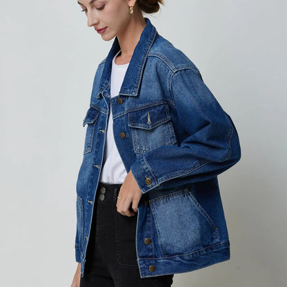 creamtopmall-New Spring Autumn Single-breasted Womens Denim Jacket Coat Loose Long Sleeve Tops Casual Jean Coats Female Outerwear