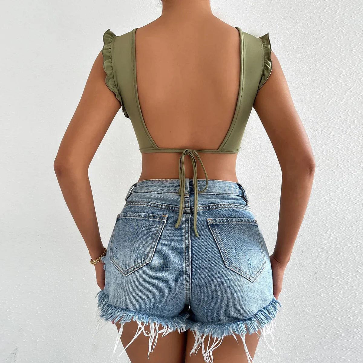 creamtopmall-Women Sexy Tank Top with Metal Ring Ruched Slim Halter Backless Bandage Camis Tube Top Female Sleeveless Cropped Vest