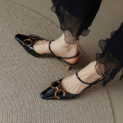 creamtopmall Patent Leather Ladies Sandals Summer   Concise Pointed Buckle Women's Shoes Fashionable Elegant Shallow Mouth Female Stiletto