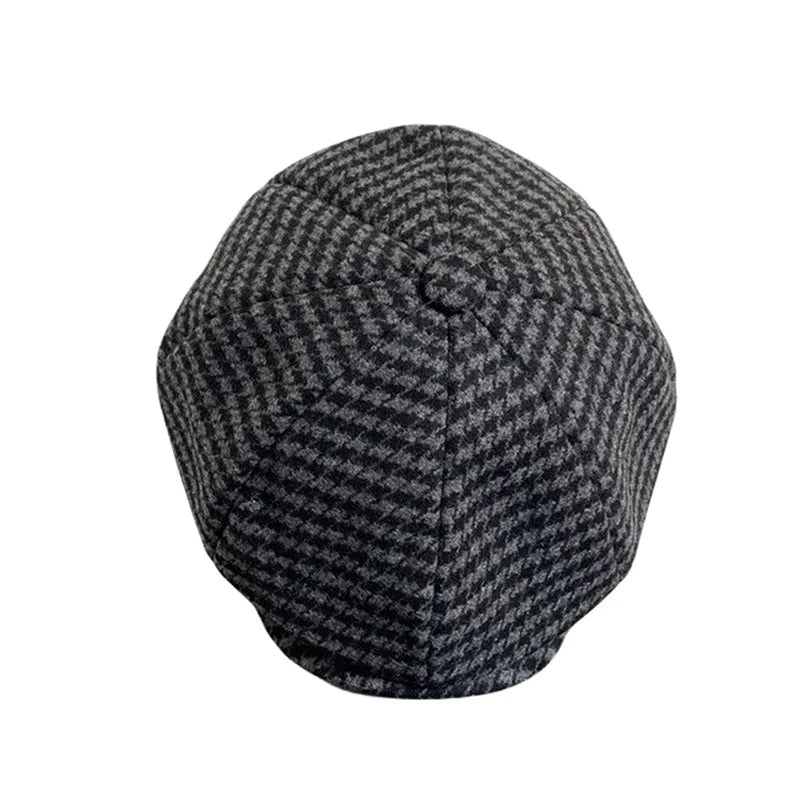 creamtopmall-Retro Plaid Newsboy Hat Men Beret Black Beret Hats Peaked Octagonal with Brim Caps Winter Spring Beret NC16