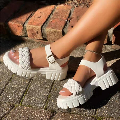 Antmvs Women Fashion Weave Platform Sandals Summer Thick Soled Non-slip Beach Shoes Woman Buckle Strap Thick Heel Sandalias Mujer