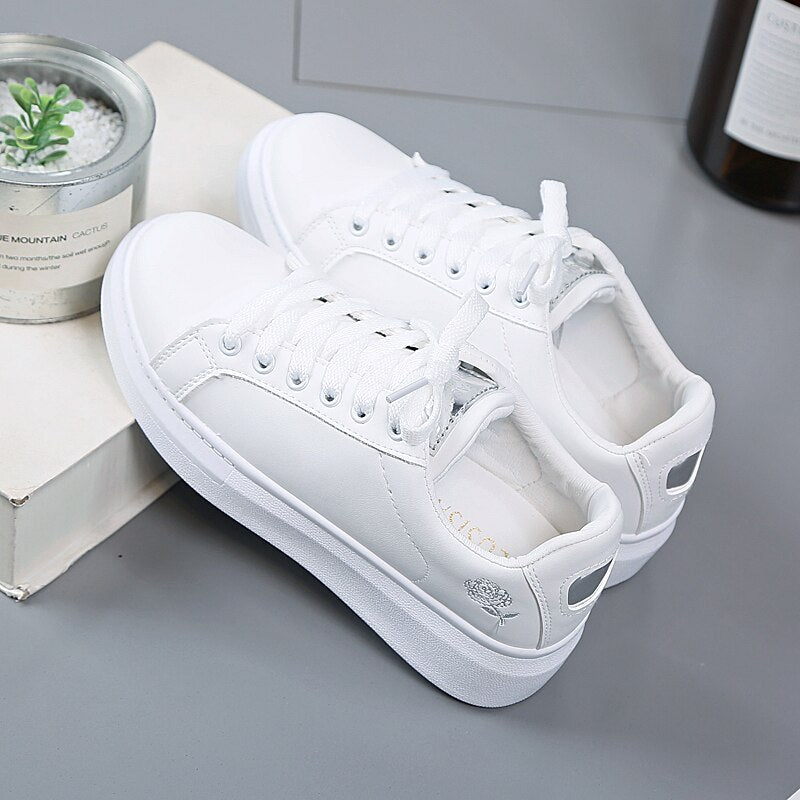 Antmvs Women Casual Shoes New Spring Women Shoes Fashion Embroidered White Sneakers Breathable Flower Lace-Up Women Sneakers