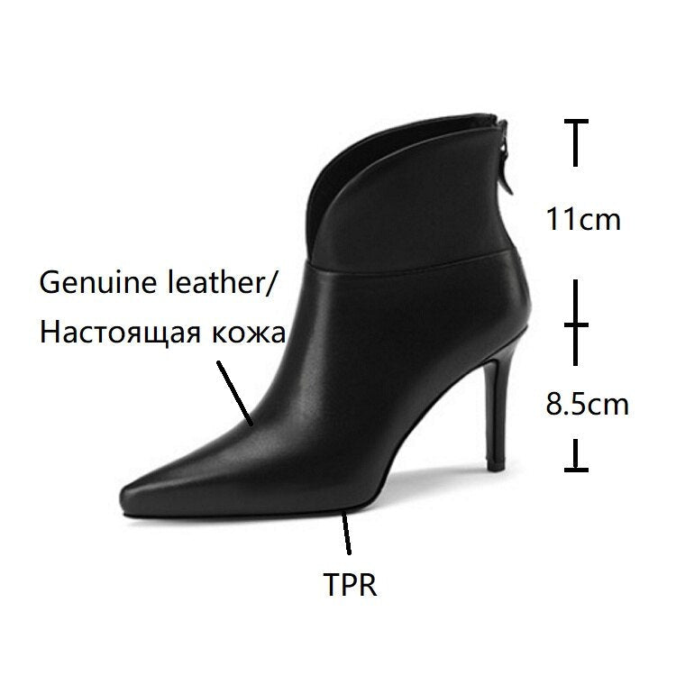 creamtopmall Fall Shoes Women Genuine Leather Pointed Toe Ankle Boots Super High Heel Women Shoes Elegant Thin Heels Fashion Women Shoes