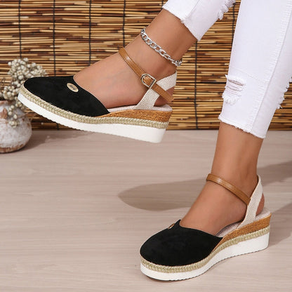 Antmvs Closed Toe Wedge Sandals for Women Summer Buckle Strap Gladiator Shoes Woman Fashion Espadrilles Platform Sandalias Mujer