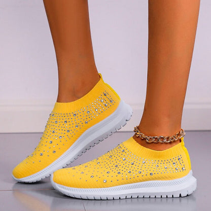 Antmvs Shining Crystal Flats Shoes for Women Plus Size Breathable Mesh White Sneakers Woman  Spring Summer Soft Sole Sports Shoes